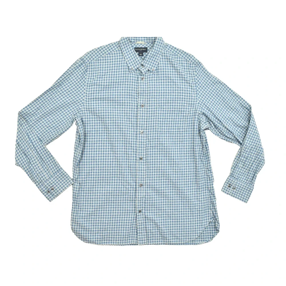 Banana Republic Men's Size L Blue Gingham Cotton Button Down Long Sleeve Shirt
